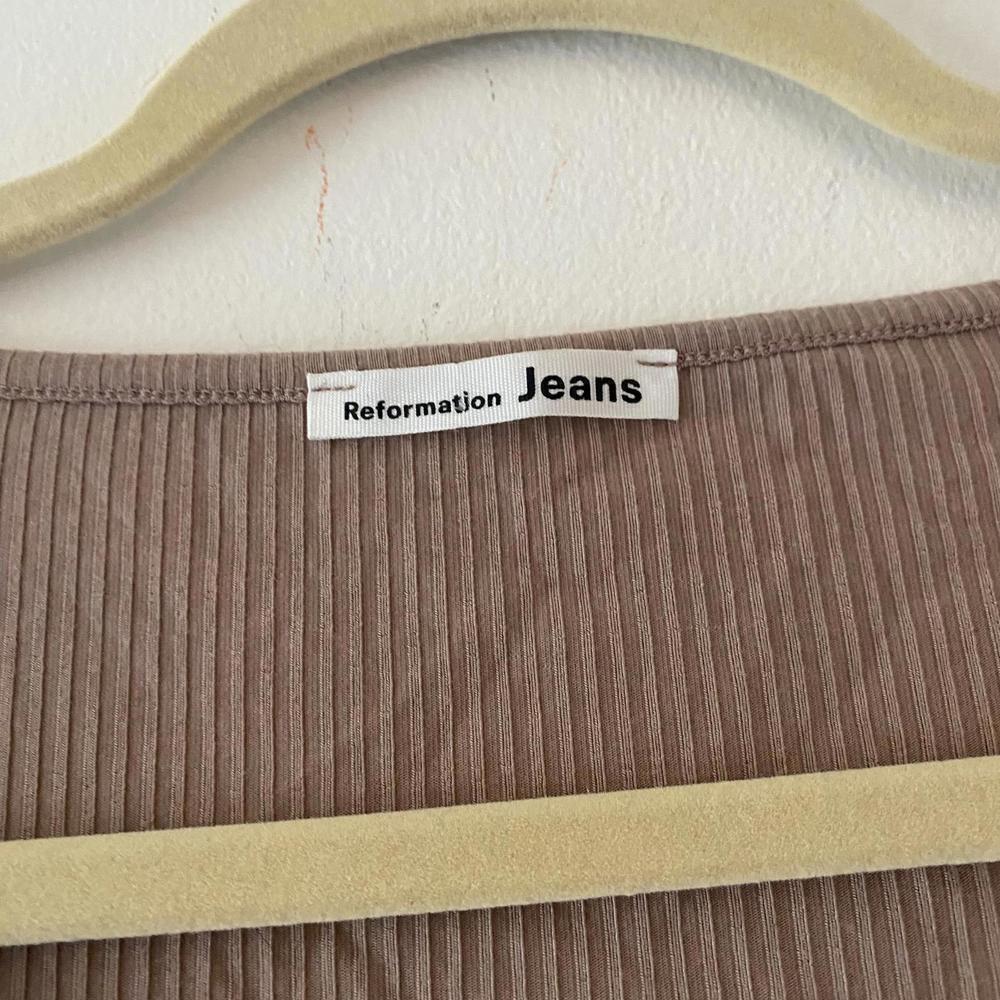REFORMATION tan beige ribbed short sleeve mini dress - Picture 2 of 4